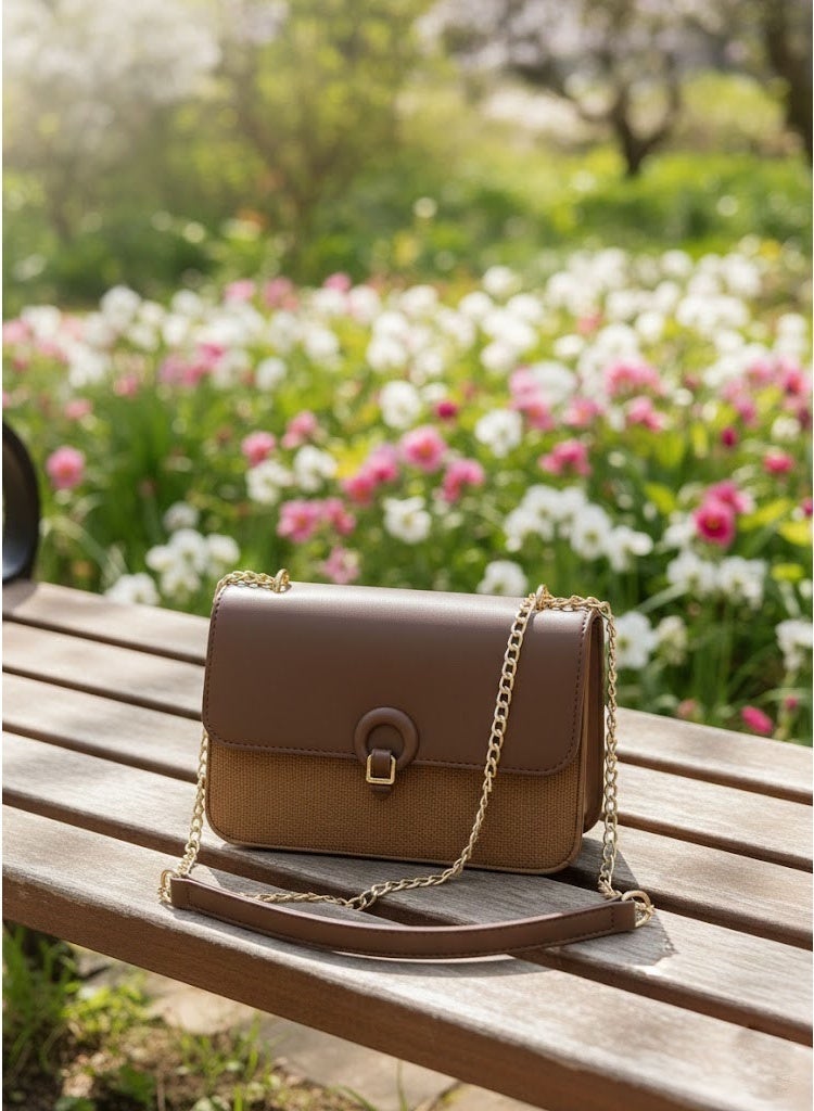 FUMES Coffee brown Women’s Luxury Flap Shoulder Bag with Chain Strap and Magnetic Closure - Image 3
